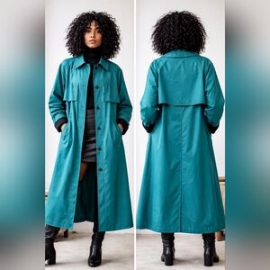 Vintage Fleet Street Teal Trench Coat Women’s 6 Retro Rain Jacket Fairycore